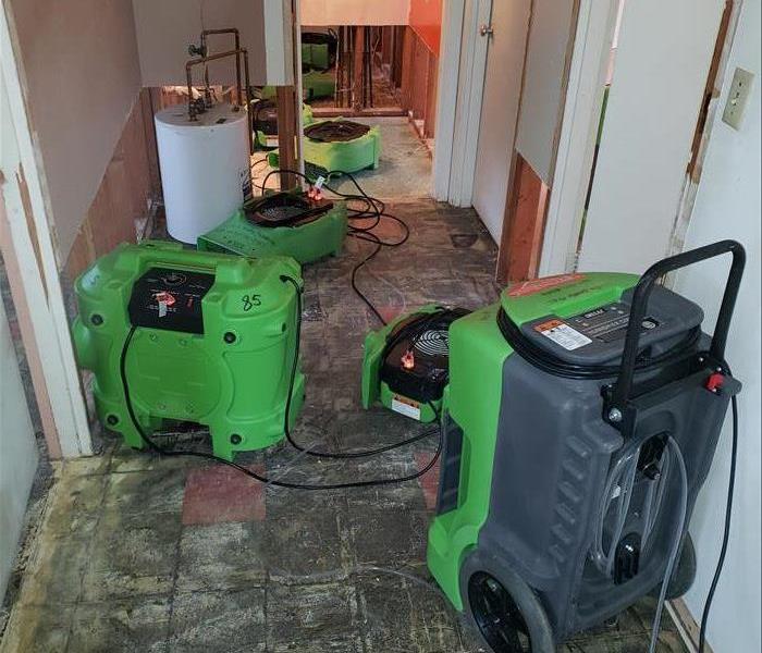 Equipment set up in a hallway.